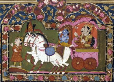 Krishna and Arjuna at Kurukshetra, 18th-19th-century painting.