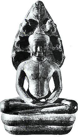 Buddha seated in the coil of a snake