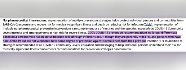 CDC Admits Vaccines Do Not Prevent CV19